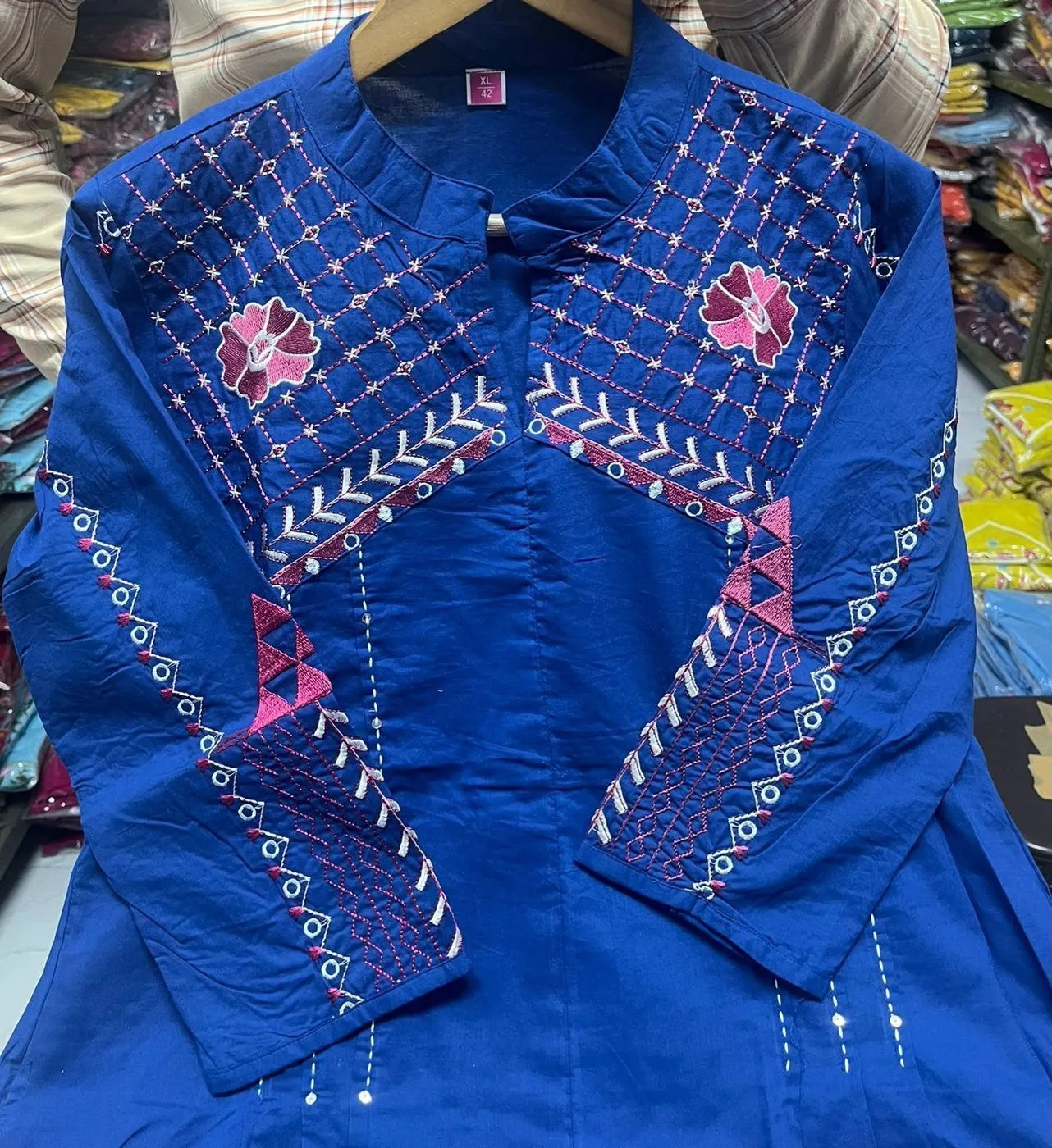 Tryloom Ashna Noir Royal Blue Cotton Anarkali Suit Set | Premium Embroidered Party Wear Kurti with Pant & Dupatta | Wedding Special Collection 3