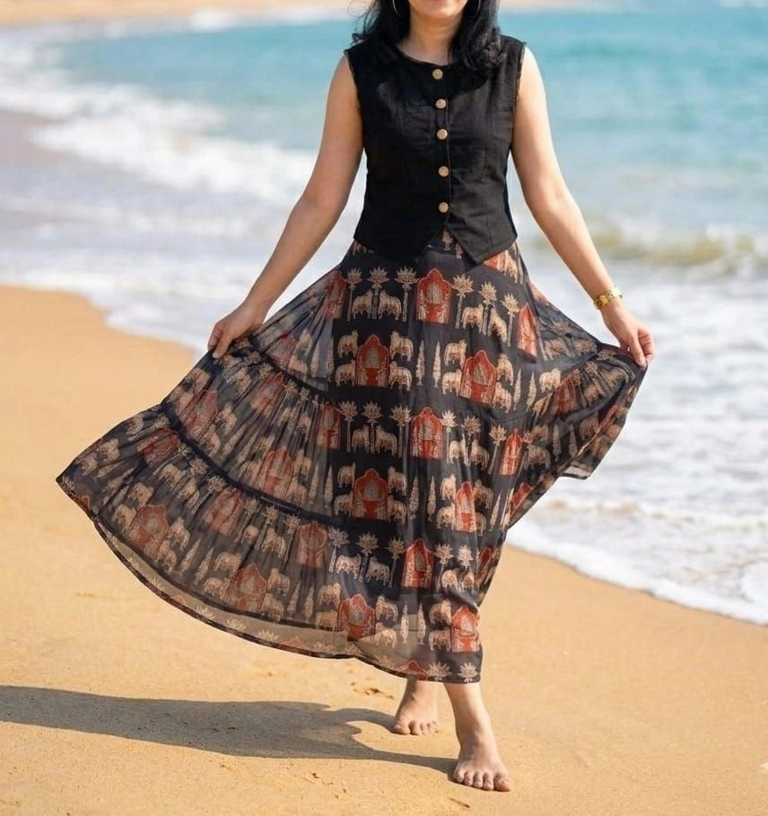Tryloom Premium Cotton Crop Top & Flared Skirt Co-Ord Set | Elegant Sleeveless Ethnic Cotton Dress | Women's Designer Summer Outfit 8