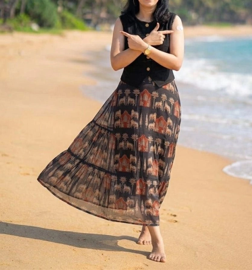 Tryloom Premium Cotton Crop Top & Flared Skirt Co-Ord Set | Elegant Sleeveless Ethnic Cotton Dress | Women's Designer Summer Outfit 4