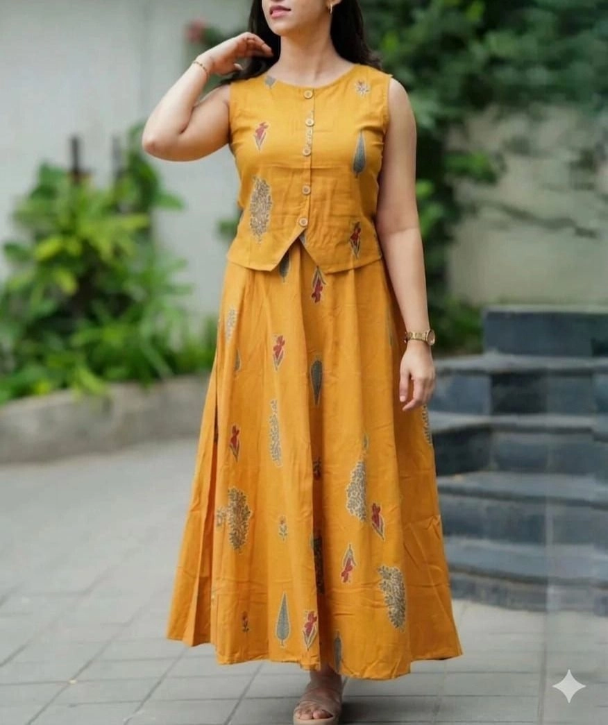 Tryloom Premium Cotton Crop Top & Flared Skirt Co-Ord Set | Elegant Sleeveless Ethnic Cotton Dress | Women's Designer Summer Outfit 2