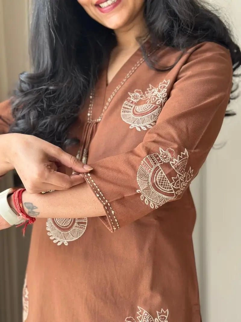 Tryloom Premium Pure Cotton 60x60 Embroidered Co-Ord Set | Designer Thread Work Kurti Pant Set | Elegant Women's Ethnic Wear 3