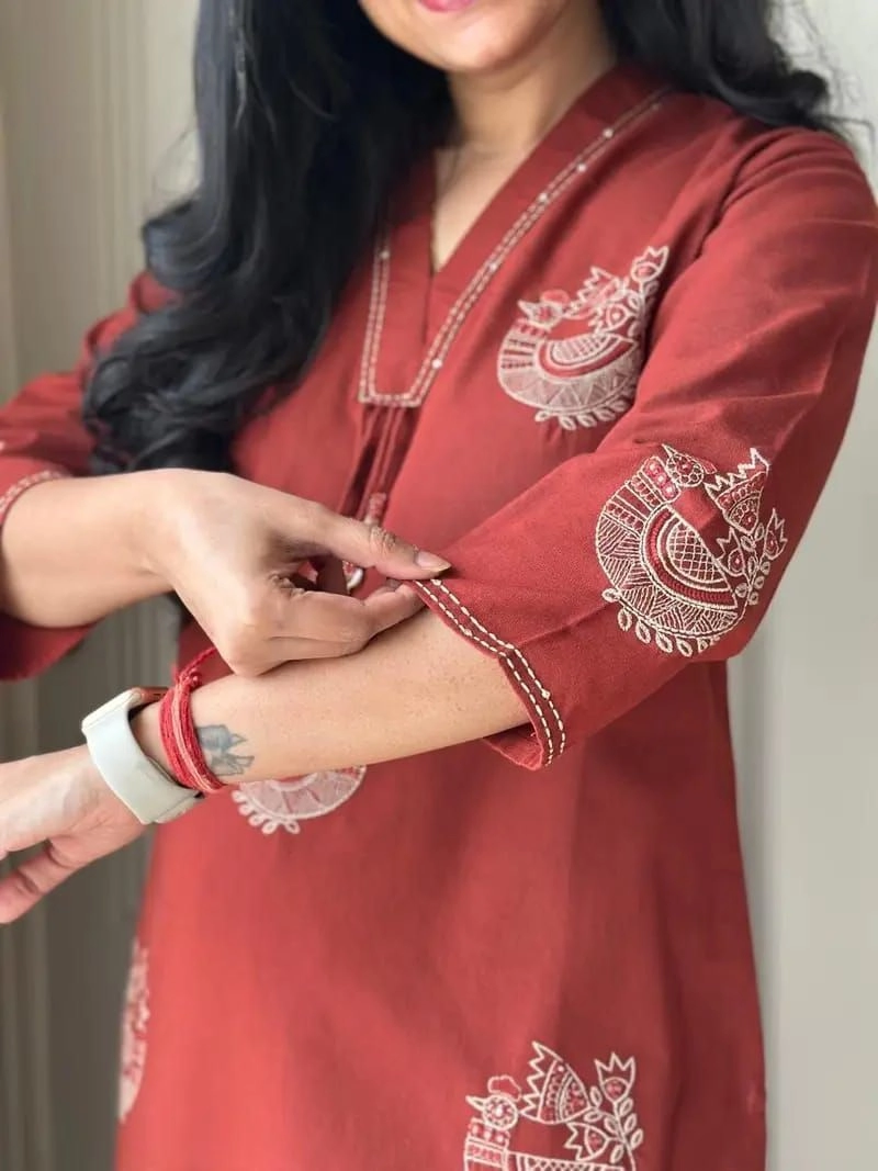 Tryloom Premium Pure Cotton 60x60 Embroidered Co-Ord Set | Designer Thread Work Kurti Pant Set | Elegant Women's Ethnic Wear 4