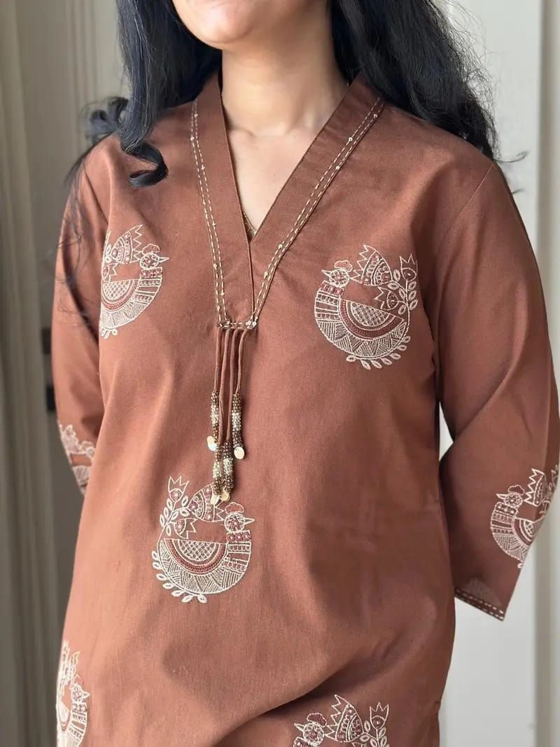 Tryloom Premium Pure Cotton 60x60 Embroidered Co-Ord Set | Designer Thread Work Kurti Pant Set | Elegant Women's Ethnic Wear 5