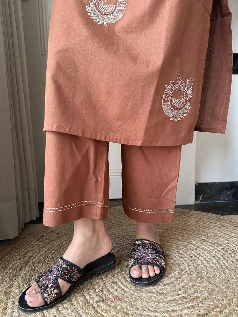 Tryloom Premium Pure Cotton 60x60 Embroidered Co-Ord Set | Designer Thread Work Kurti Pant Set | Elegant Women's Ethnic Wear 7