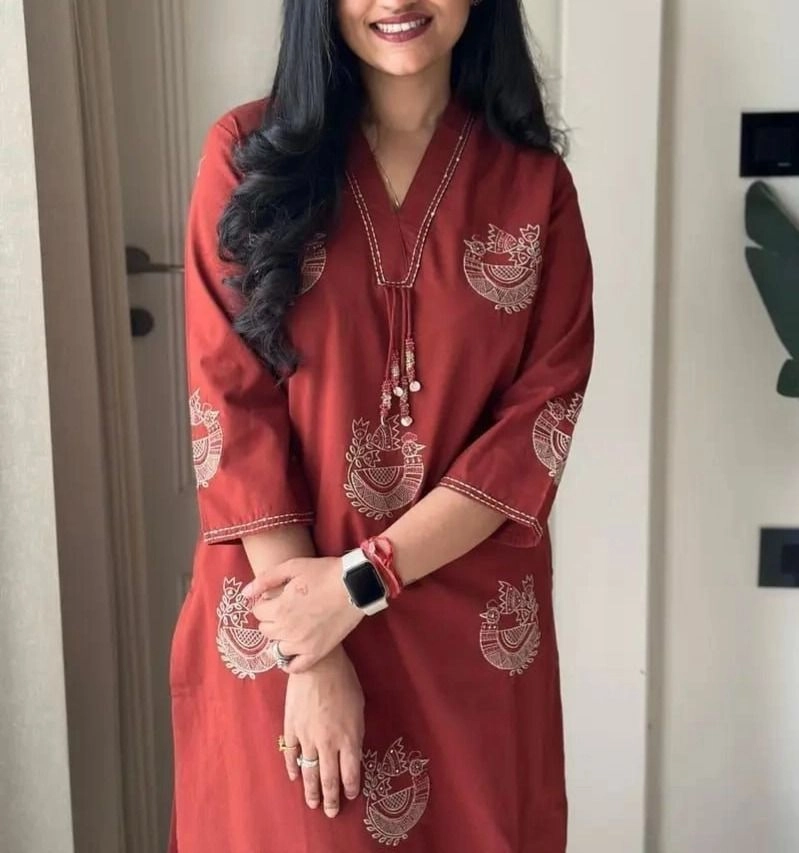 Tryloom Premium Pure Cotton 60x60 Embroidered Co-Ord Set | Designer Thread Work Kurti Pant Set | Elegant Women's Ethnic Wear 6