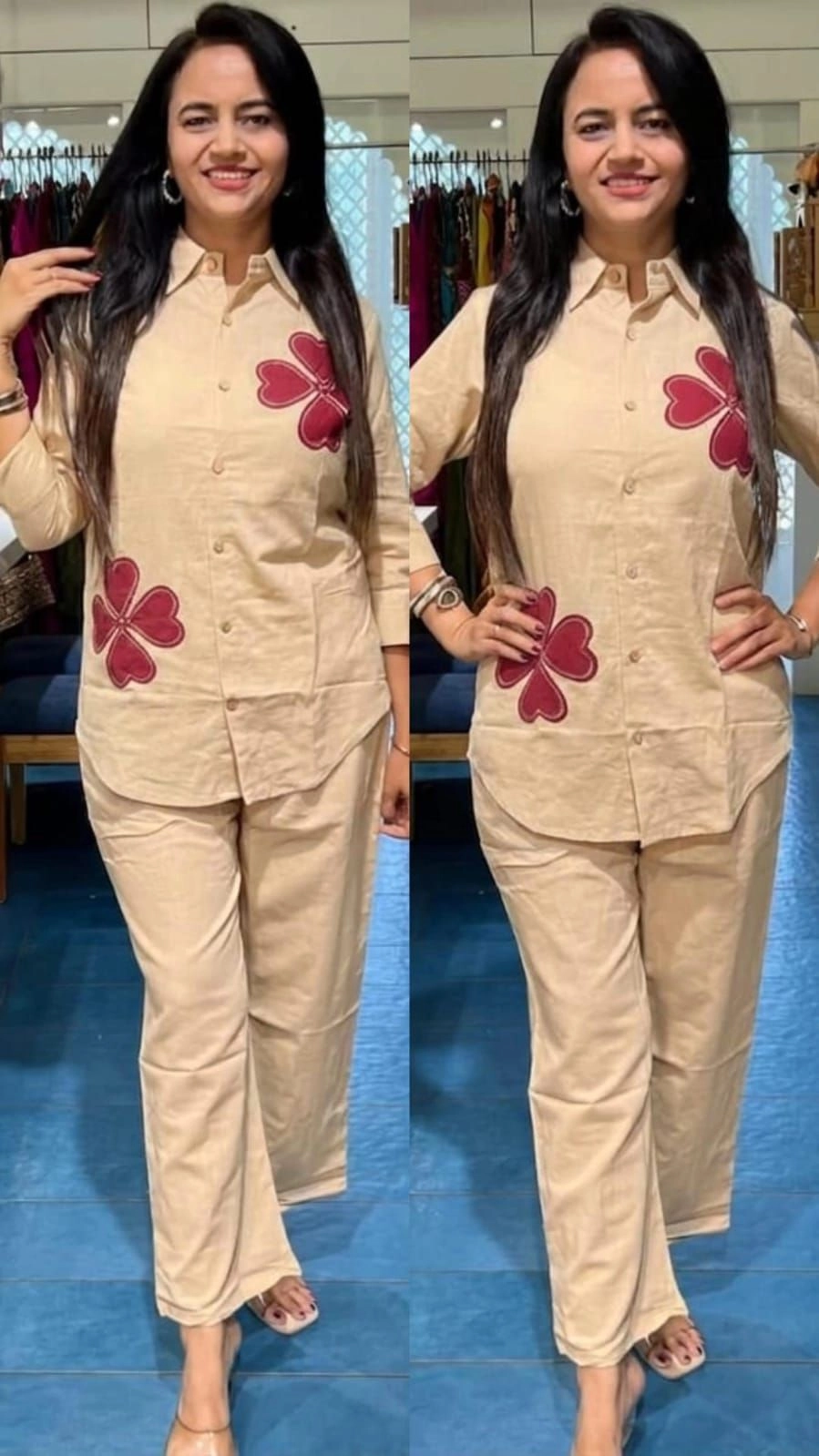 Tryloom Premium Cotton Embroidered Co-ord Set | Designer Floral Patchwork Shirt & Pant Set | Elegant Women's Ethnic Wear 1
