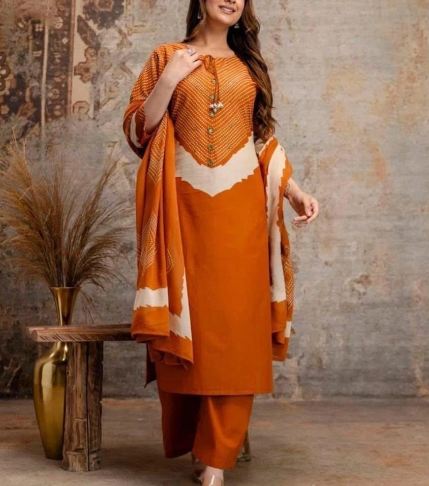 Tryloom Premium 60×60 Cotton 3-Piece Kurta Pant Set with Printed Dupatta | Elegant Daily & Festive Ethnic Wear for Women 1
