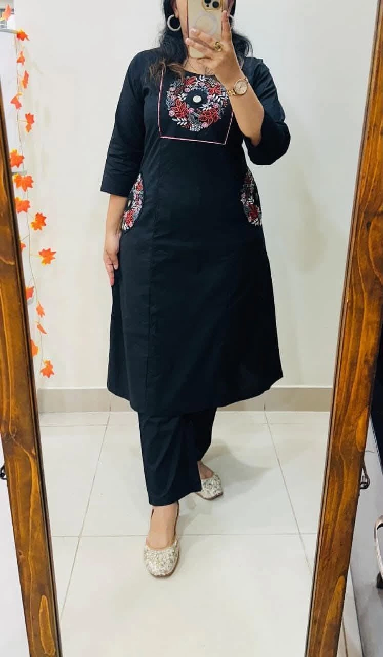 Tryloom Royal Heritage Premium Cotton Straight Kurti Palazzo Set | Designer Embroidered Ethnic Co-ord Set for Women 1