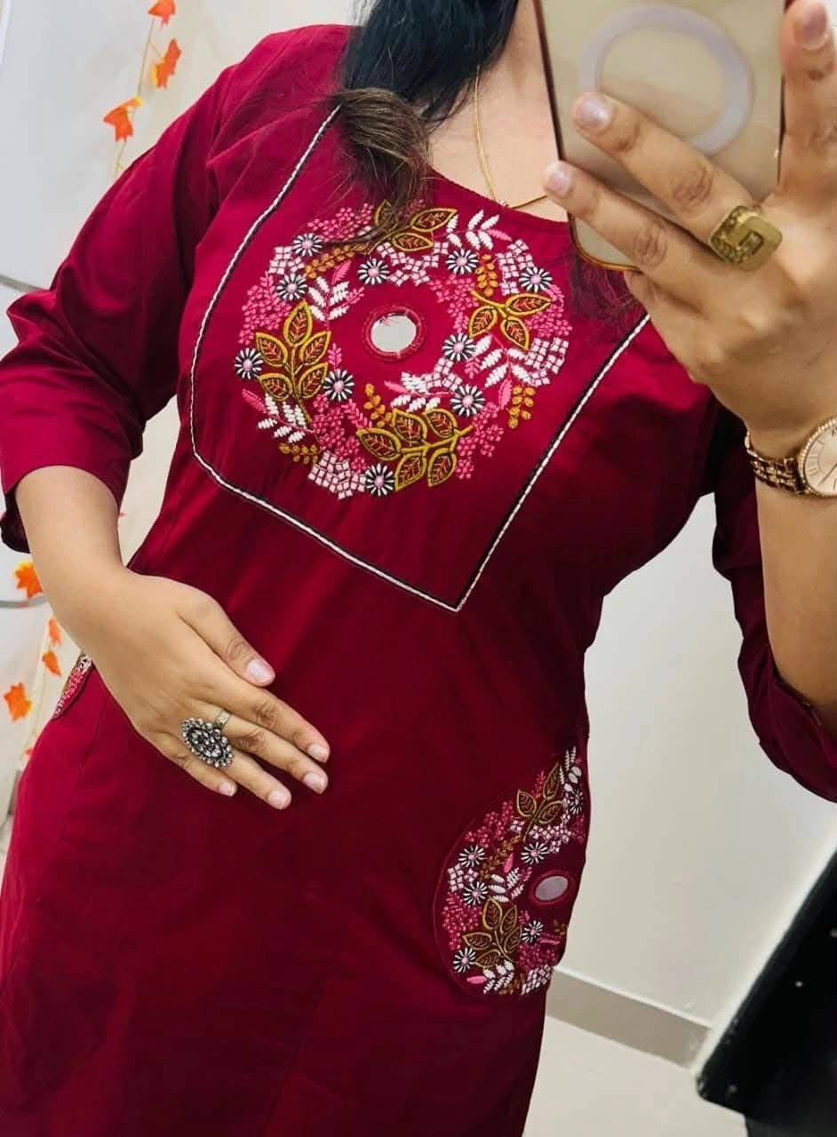 Tryloom Royal Heritage Premium Cotton Straight Kurti Palazzo Set | Designer Embroidered Ethnic Co-ord Set for Women 2