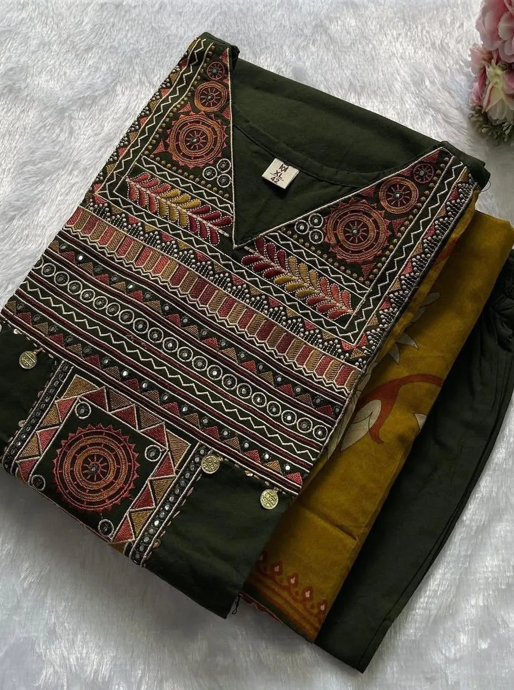 Tryloom Royal Heritage Premium Cotton Straight Kurta Pant Set with Printed Dupatta | Embroidered Ethnic Suit for Women 3