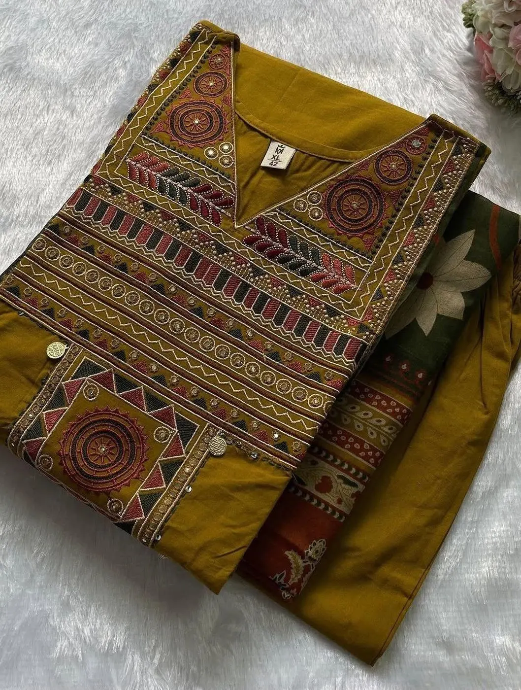Tryloom Royal Heritage Premium Cotton Straight Kurta Pant Set with Printed Dupatta | Embroidered Ethnic Suit for Women 3