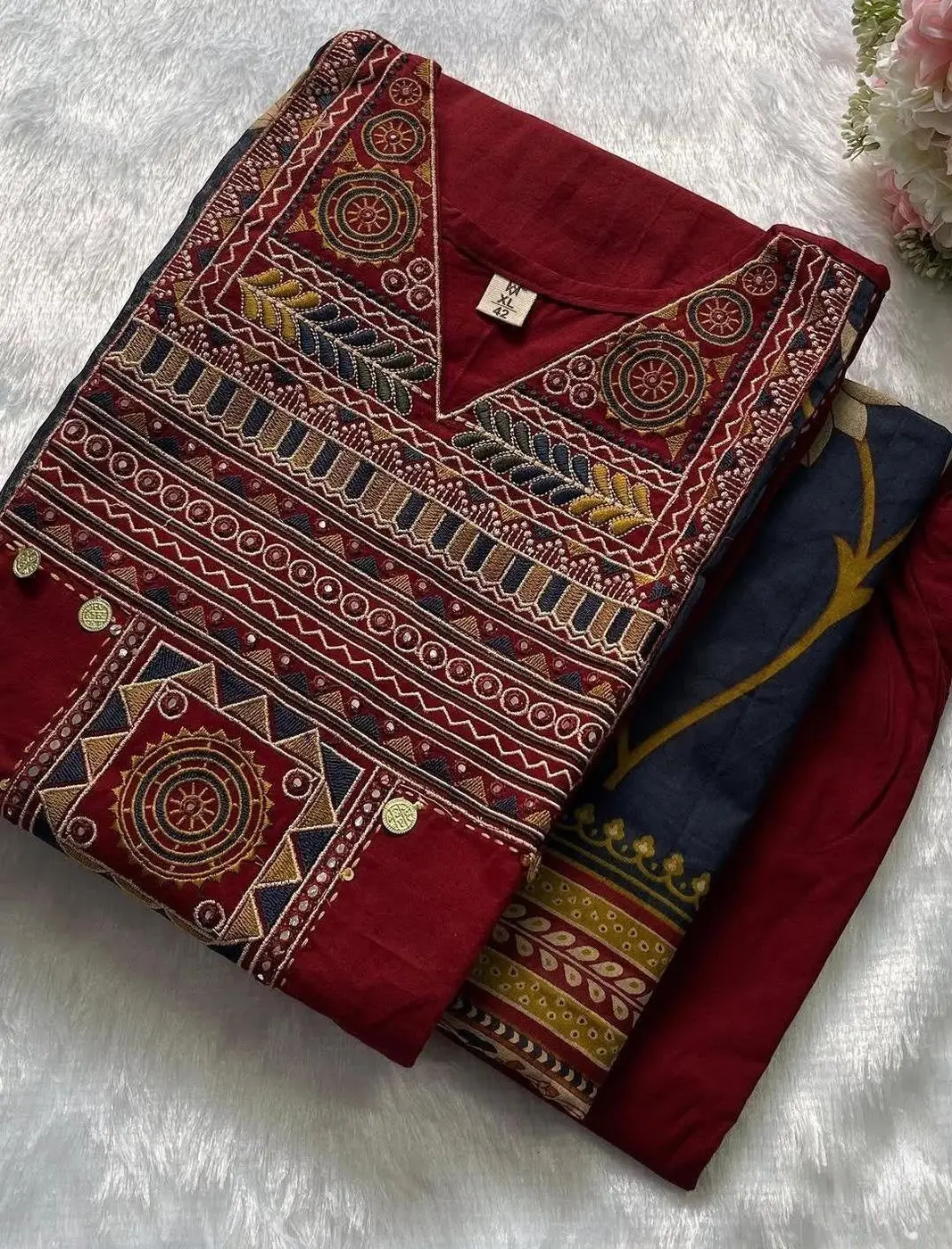 Tryloom Royal Heritage Premium Cotton Straight Kurta Pant Set with Printed Dupatta | Embroidered Ethnic Suit for Women 3