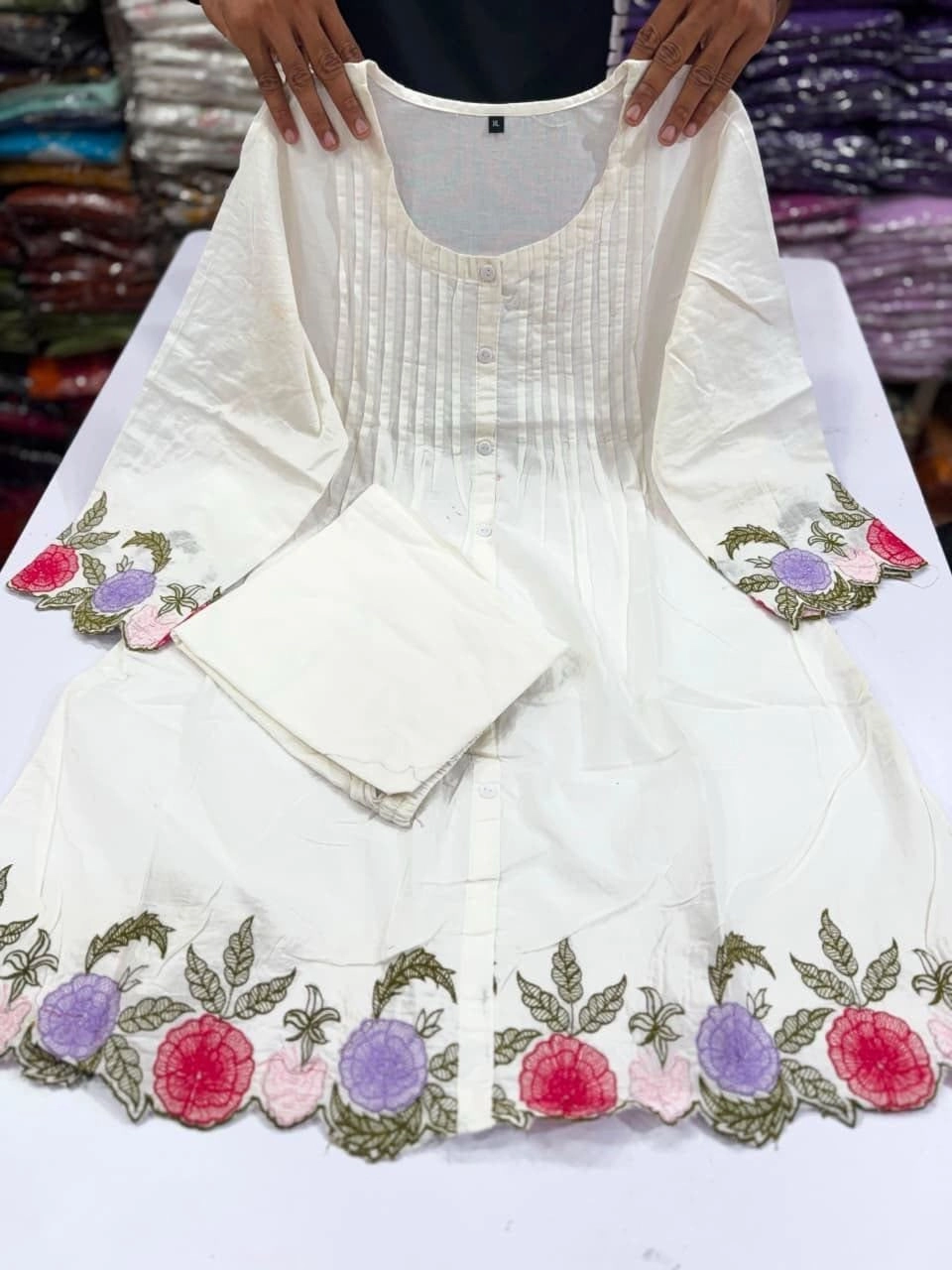 Tryloom Blossom Grace Premium Cotton Anarkali Suit Set | Embroidered Kurta Pant with Elegant Floral Detailing 2