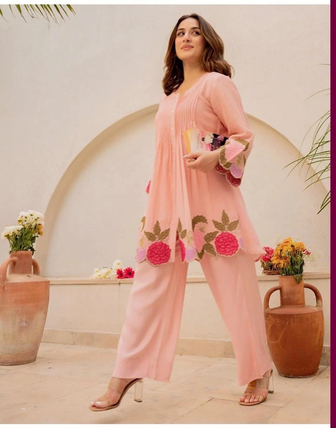 Tryloom Blossom Grace Premium Cotton Anarkali Suit Set | Embroidered Kurta Pant with Elegant Floral Detailing 1