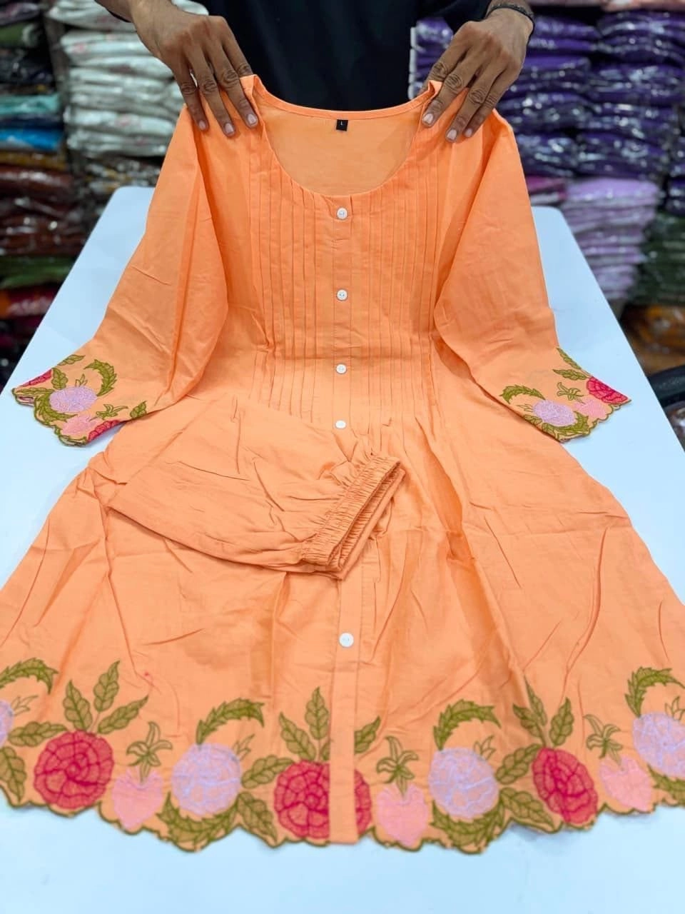 Tryloom Blossom Grace Premium Cotton Anarkali Suit Set | Embroidered Kurta Pant with Elegant Floral Detailing 2