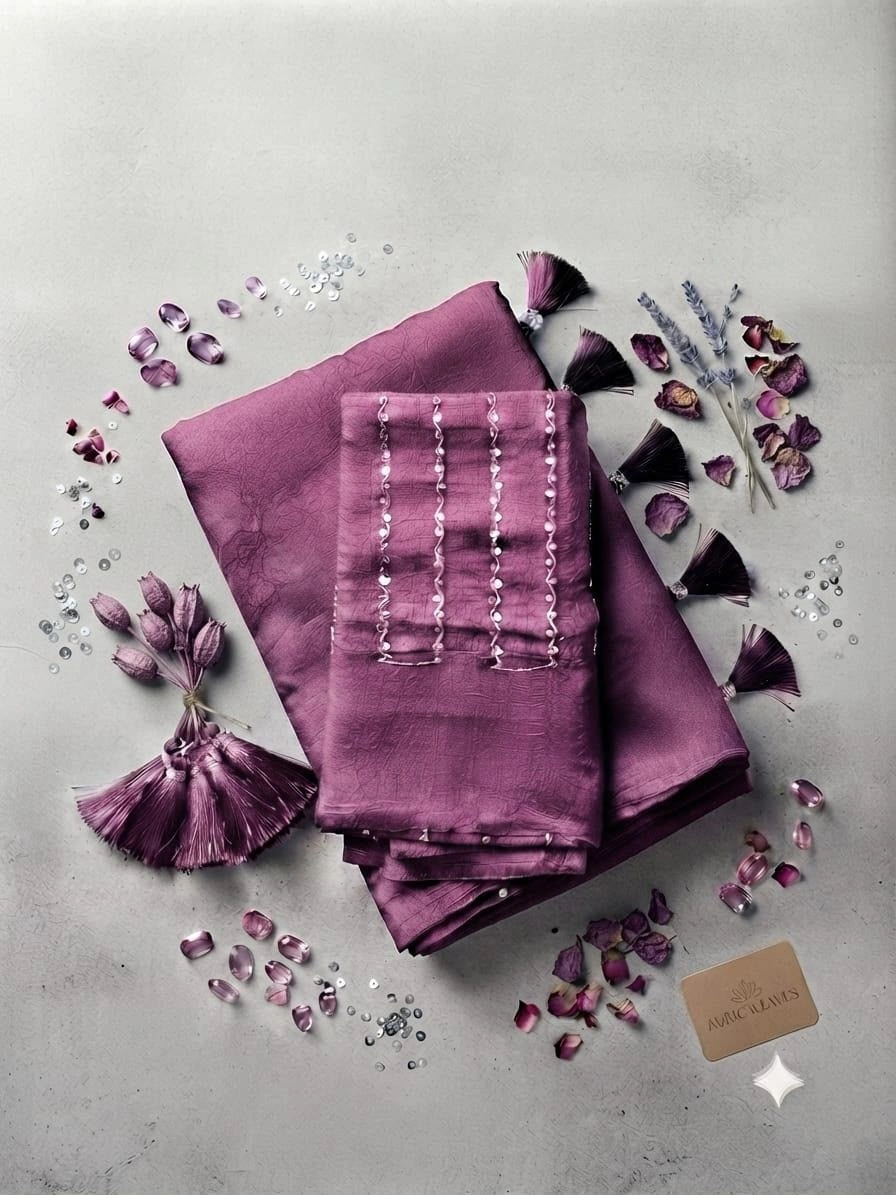 Tryloom Royal Plum Rangoli Crush Saree with Heavy Sequence Designer Blouse | Premium Party Wear Soft Crush Saree 2