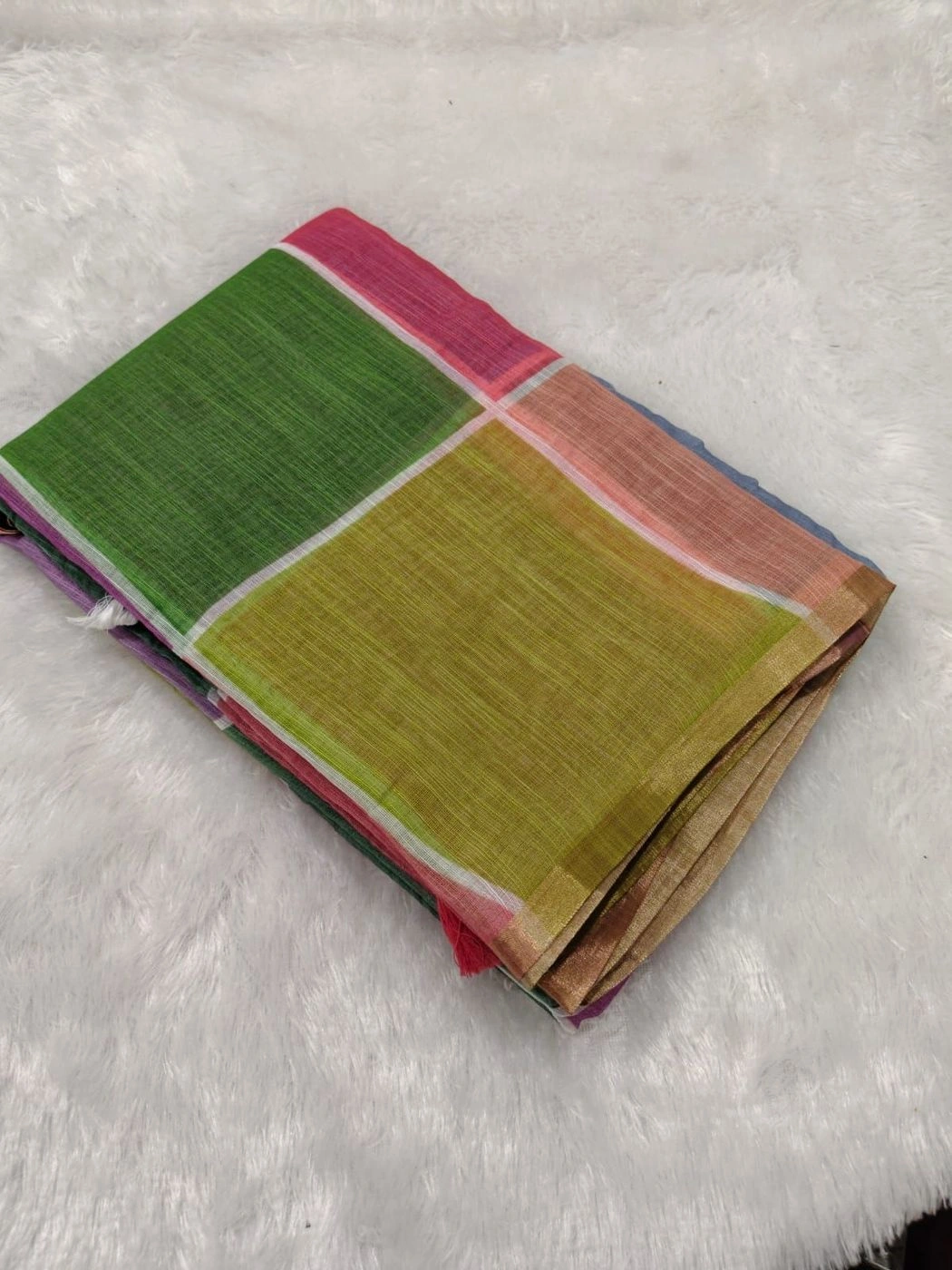 Tryloom Rainbow Bliss Linen Cotton Saree with Designer Checks | Soft Premium Casual & Festive Wear Saree 4