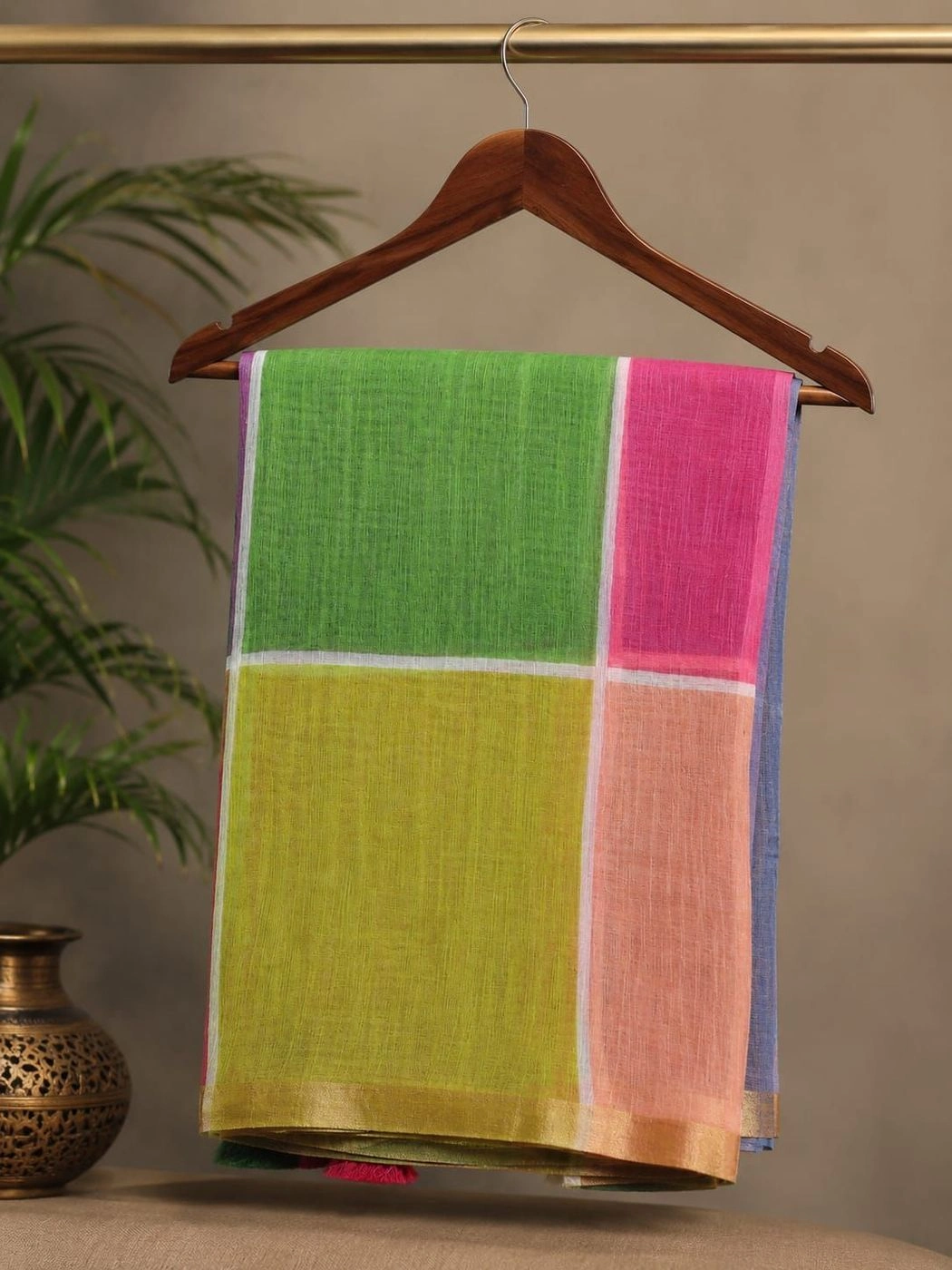 Tryloom Rainbow Bliss Linen Cotton Saree with Designer Checks | Soft Premium Casual & Festive Wear Saree 6
