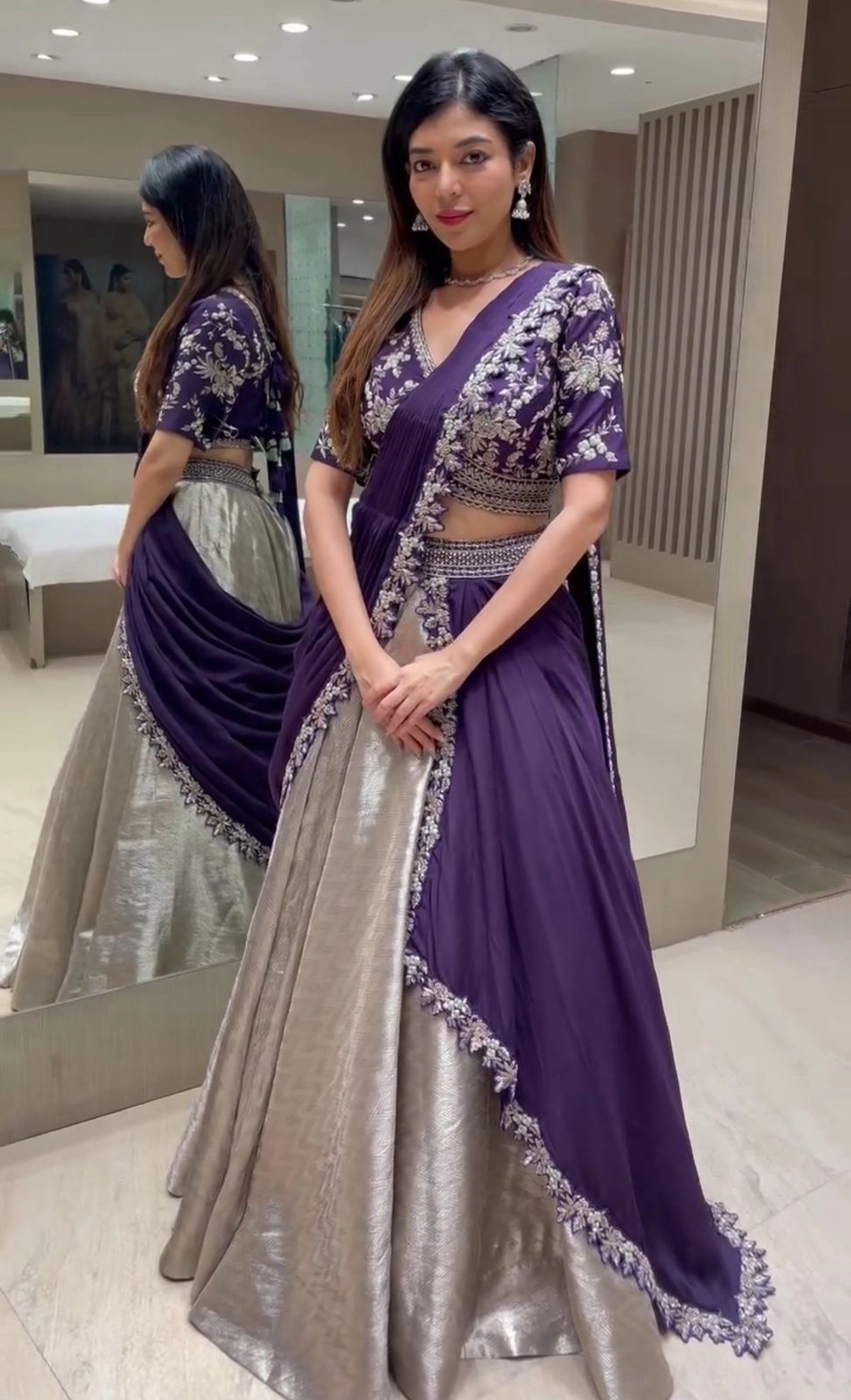 Tryloom Amethyst Designer Embroidered Party Wear Lehenga Choli | Heavy Rangoli Embroidery Lehenga with Chinon Dupatta & Ready-to-Wear Blouse 1
