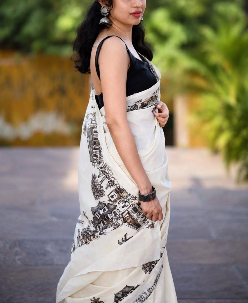 Tryloom Gramam Heritage Pure Cotton Digital Printed Saree | Kerala Village Art Print Premium Cotton Saree | Elegant Everyday Ethnic Wear 4