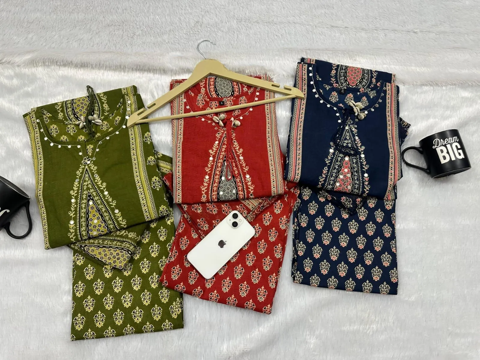 Tryloom Premium Handwork Cotton Kurti Pant with Dupatta Set 3