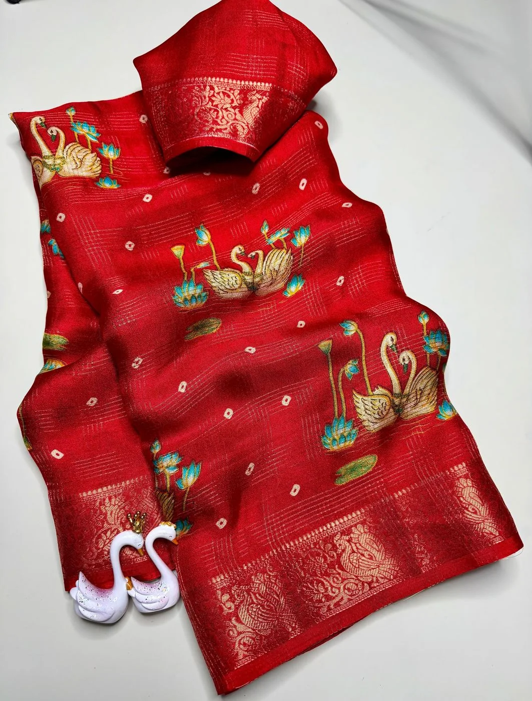 Tryloom Royal Crimson Swan Zari Saree | Premium Marshmallow Silk Feel Festive Saree 2