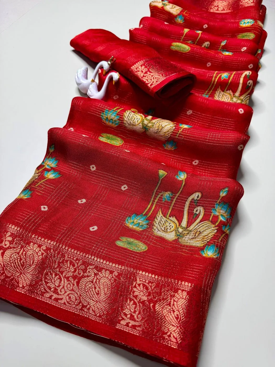 Tryloom Royal Crimson Swan Zari Saree | Premium Marshmallow Silk Feel Festive Saree 3