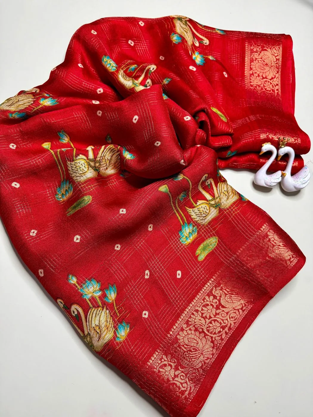Tryloom Royal Crimson Swan Zari Saree | Premium Marshmallow Silk Feel Festive Saree 4