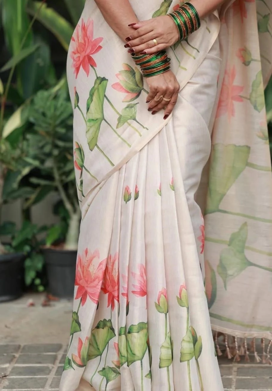 Tryloom Lotus Bloom Premium Soft Tissue Silk Saree | Designer Floral Digital Print Festive Saree with Rich Floral Pallu 3