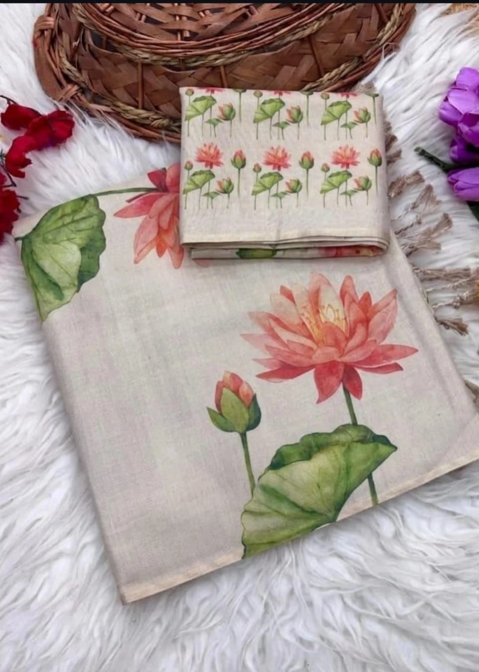 Tryloom Lotus Bloom Premium Soft Tissue Silk Saree | Designer Floral Digital Print Festive Saree with Rich Floral Pallu 4