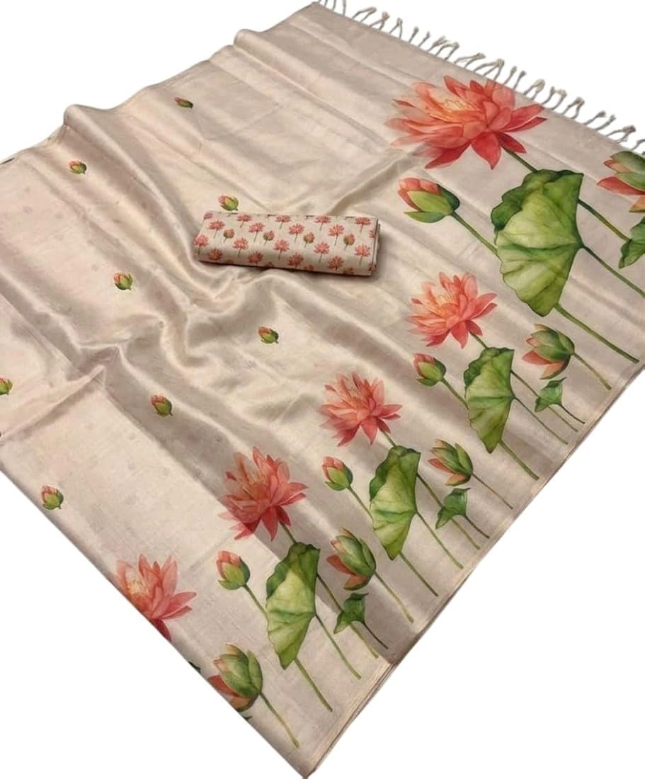 Tryloom Lotus Bloom Premium Soft Tissue Silk Saree | Designer Floral Digital Print Festive Saree with Rich Floral Pallu 5