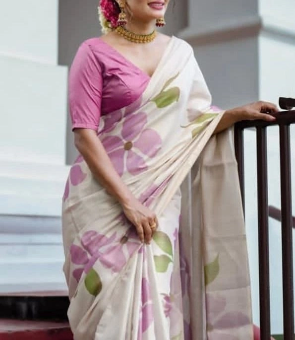 Tryloom Blush Bloom Premium Soft Tissue Silk Floral Saree 1