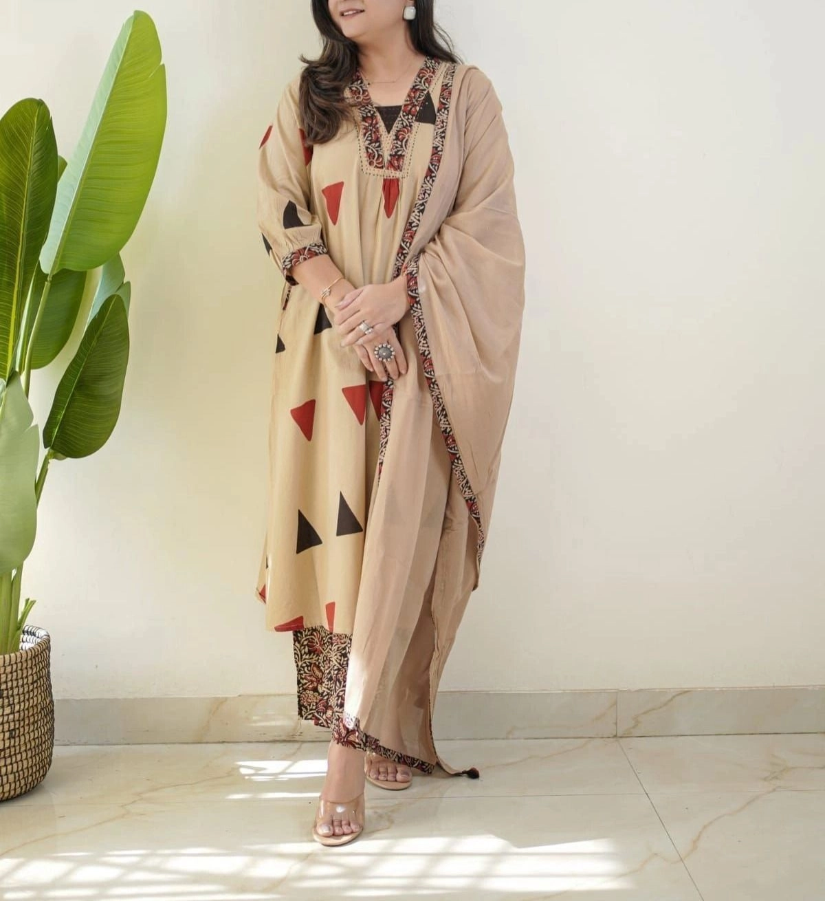 Tryloom Desert Heritage Ajrakh Cotton Suit Set | Premium Kalamkari Print Kurta Pant & Dupatta Set for Women 1