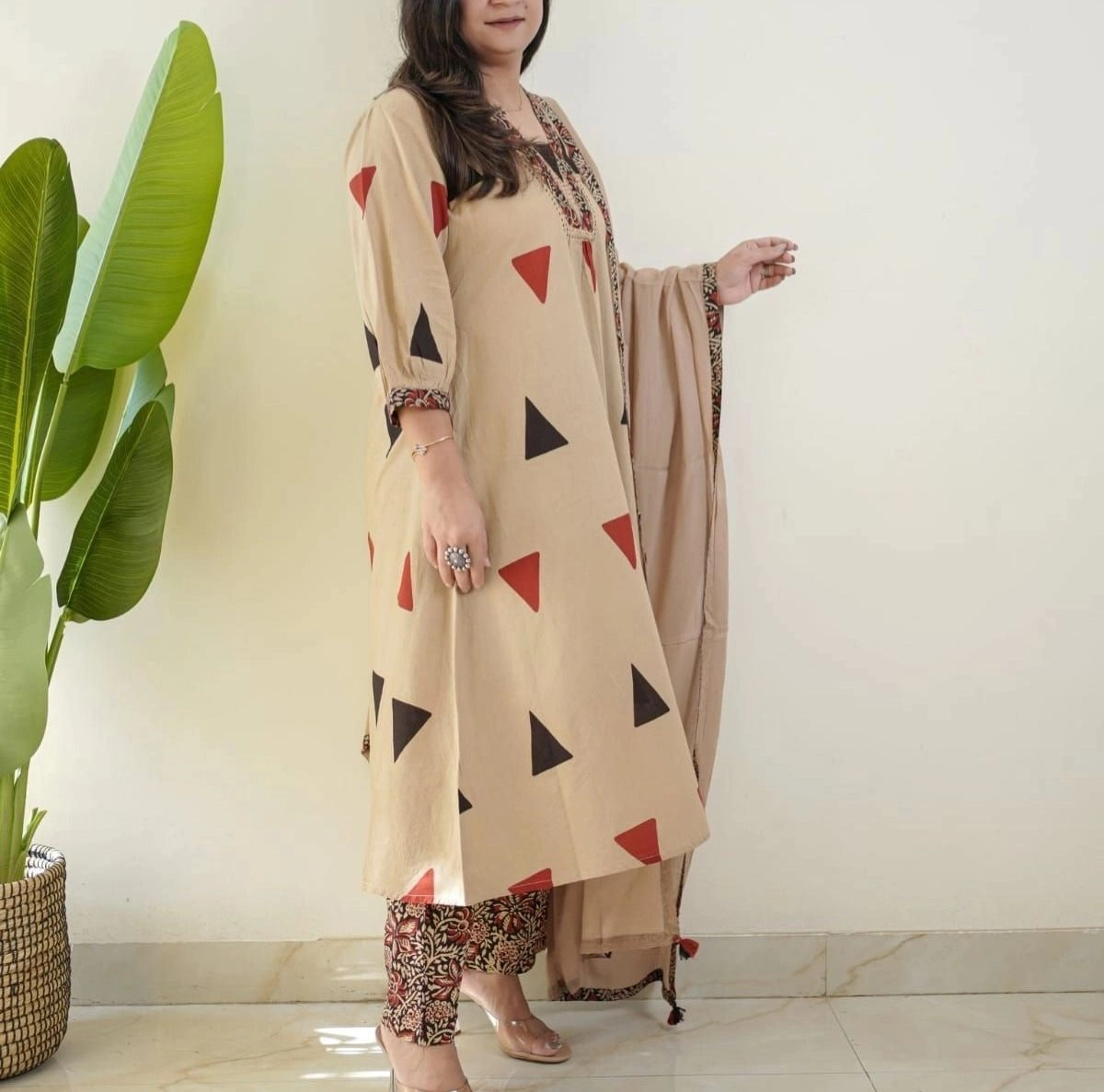 Tryloom Desert Heritage Ajrakh Cotton Suit Set | Premium Kalamkari Print Kurta Pant & Dupatta Set for Women 2