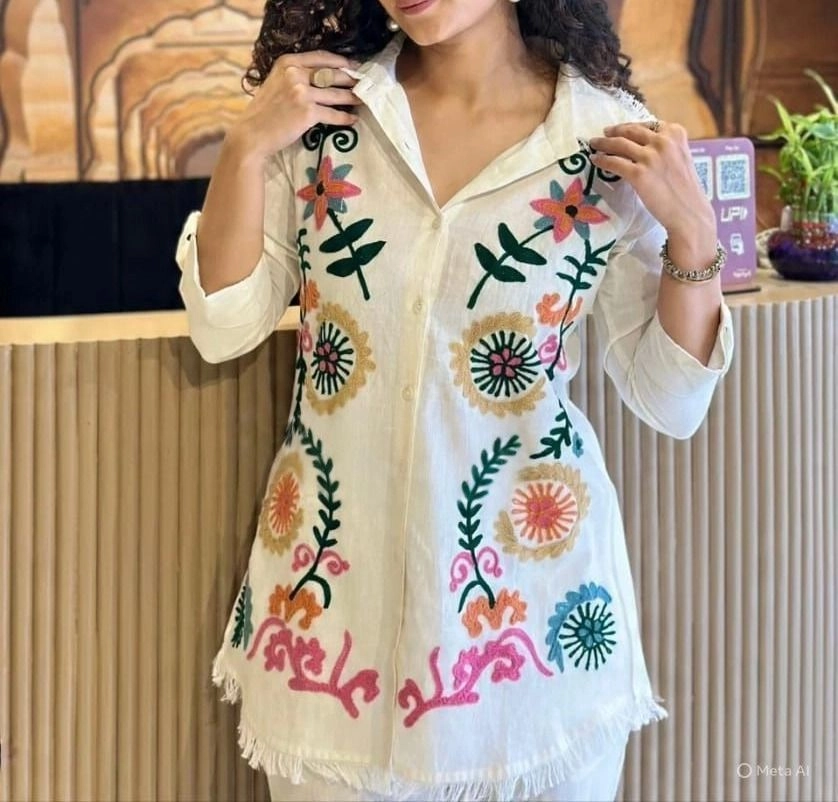 Tryloom Floral Bloom Cotton Flex Embroidered Co-ord Set | Premium Designer Shirt & Pant Set for Women 2