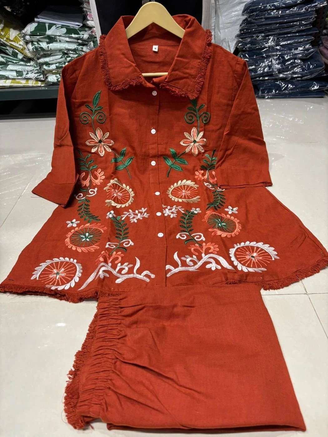 Tryloom Floral Bloom Cotton Flex Embroidered Co-ord Set | Premium Designer Shirt & Pant Set for Women 2