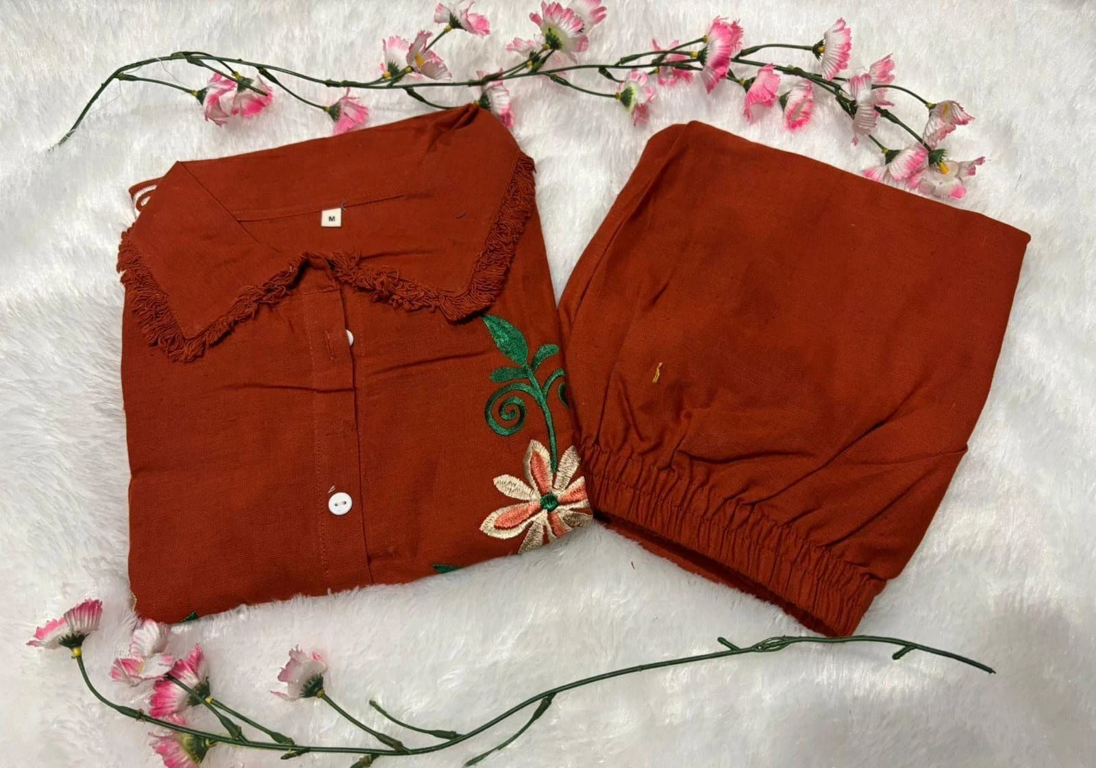 Tryloom Floral Bloom Cotton Flex Embroidered Co-ord Set | Premium Designer Shirt & Pant Set for Women 3