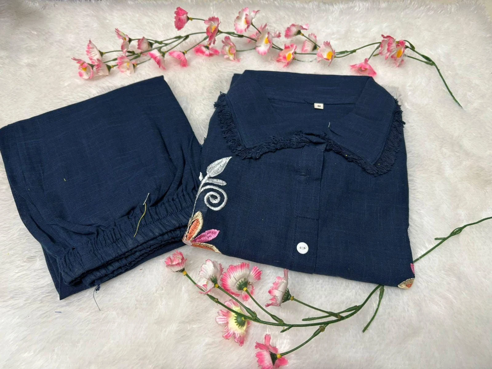 Tryloom Floral Bloom Cotton Flex Embroidered Co-ord Set | Premium Designer Shirt & Pant Set for Women 3