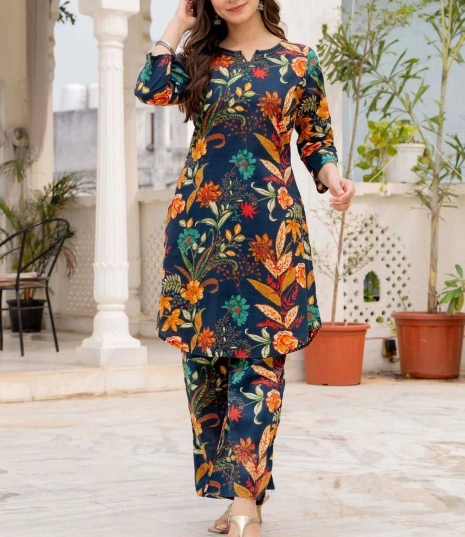 Tryloom Midnight Bloom Premium Cotton Co-ord Set | Floral Printed Handwork Kurta Pant Set for Women 1