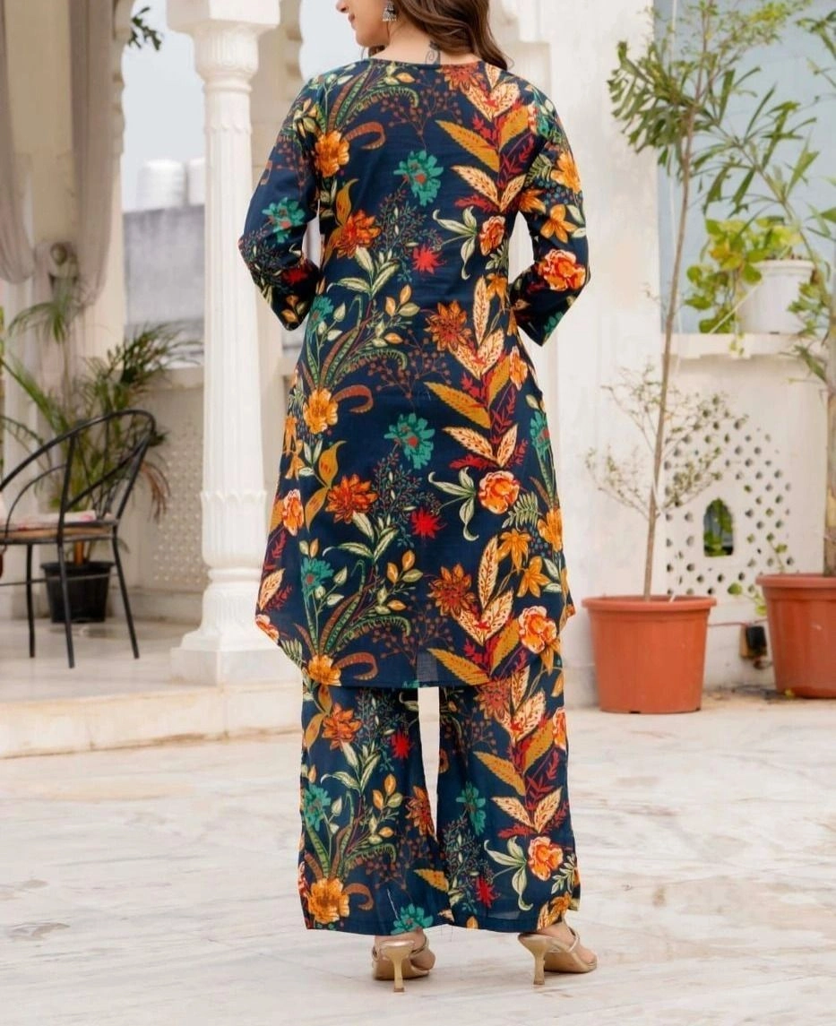 Tryloom Midnight Bloom Premium Cotton Co-ord Set | Floral Printed Handwork Kurta Pant Set for Women 3