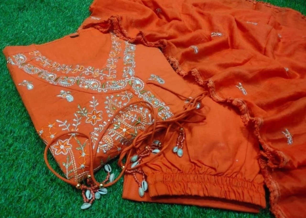 Tryloom Royal Angrakha Cotton Embroidered Anarkali Kurta Pant & Malmal Dupatta Set | Premium Festive Ethnic Wear for Women 2
