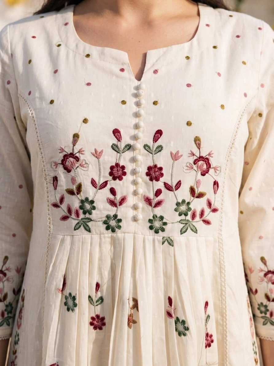Tryloom Floral Grace Premium Cotton Embroidered Kurta Pant & Dupatta Set | Designer Ethnic Suit for Women 2