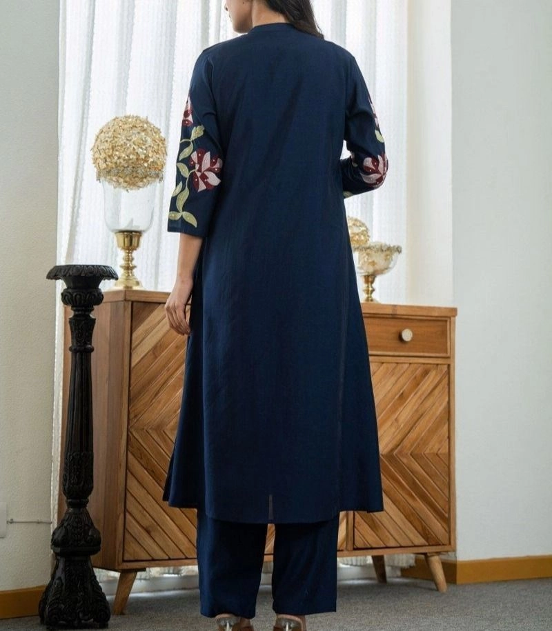Tryloom Midnight Bloom Pure Cotton Embroidered Kurta Pant Set | Premium Floral Ethnic Wear for Women 1