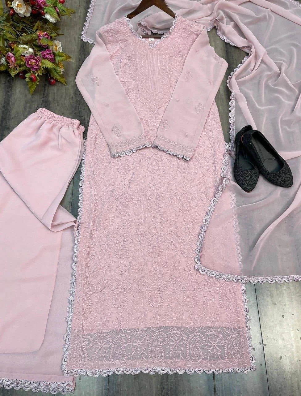 Tryloom Royale Faux Georgette Embroidered Palazzo Suit Set | Premium Thread Work Party Wear for Women 2