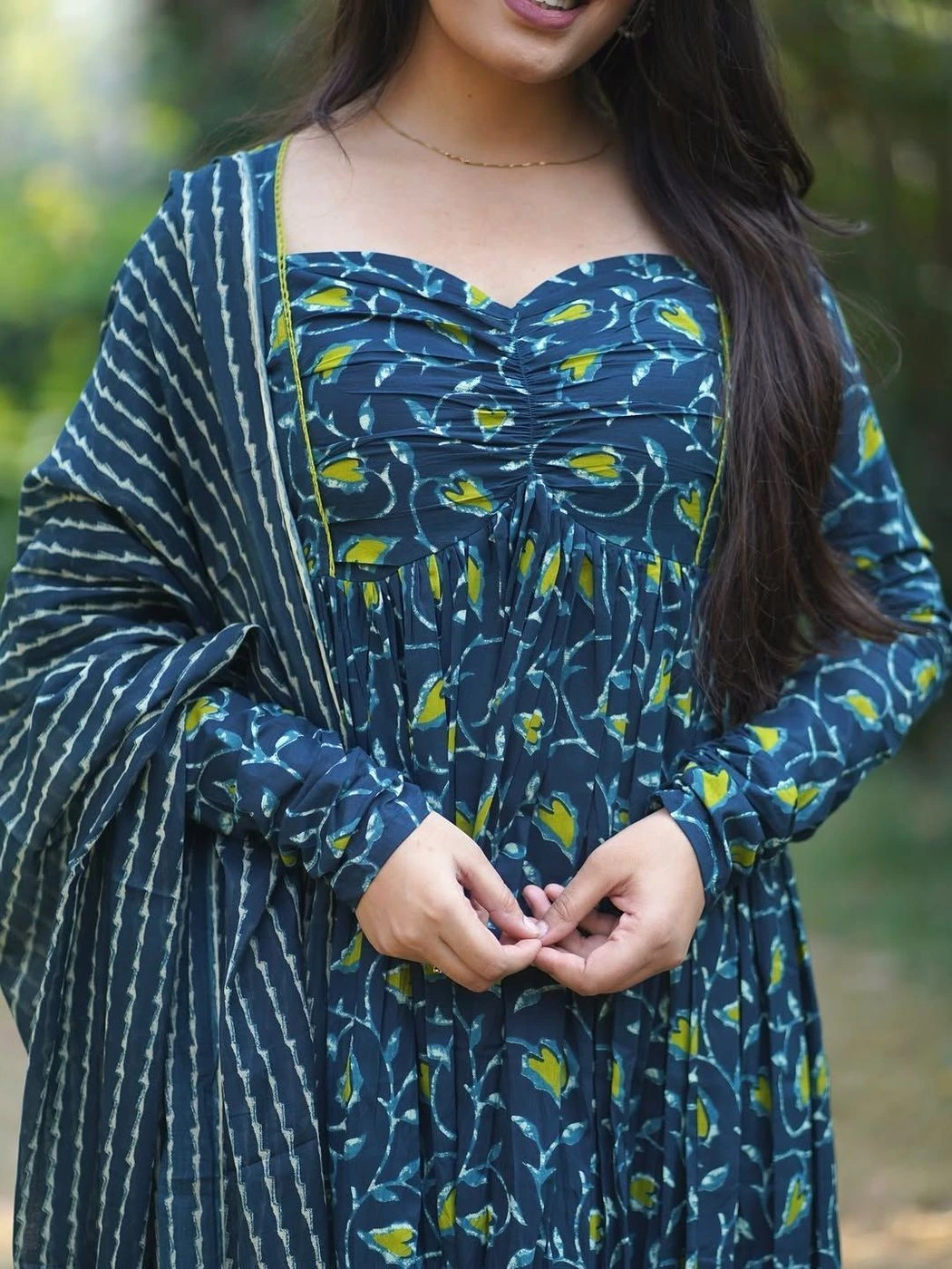 Tryloom Midnight Bloom Angrakha Anarkali Cotton Kurti Pant & Dupatta Set | Premium Printed Ethnic Wear for Women 2