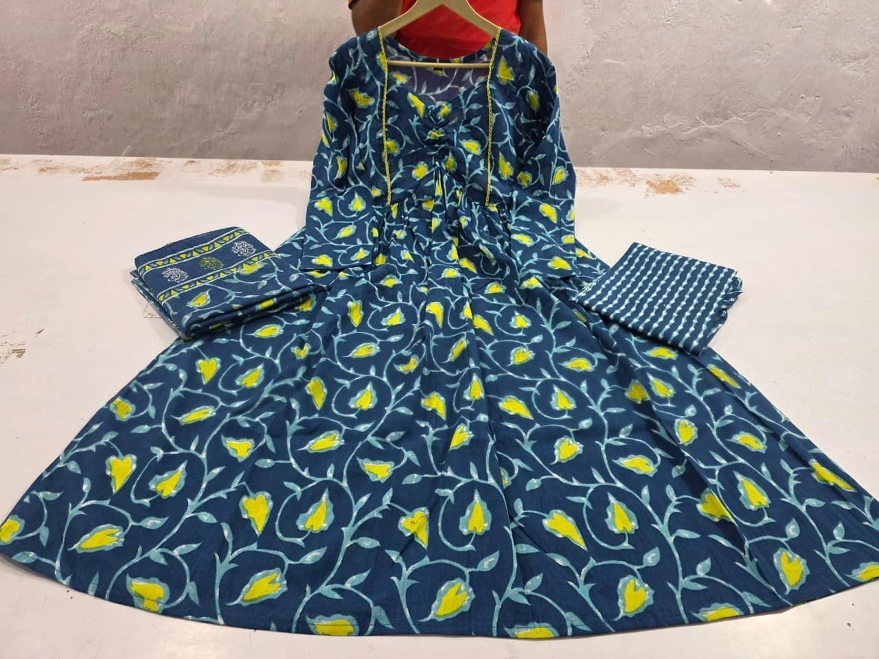 Tryloom Midnight Bloom Angrakha Anarkali Cotton Kurti Pant & Dupatta Set | Premium Printed Ethnic Wear for Women 4