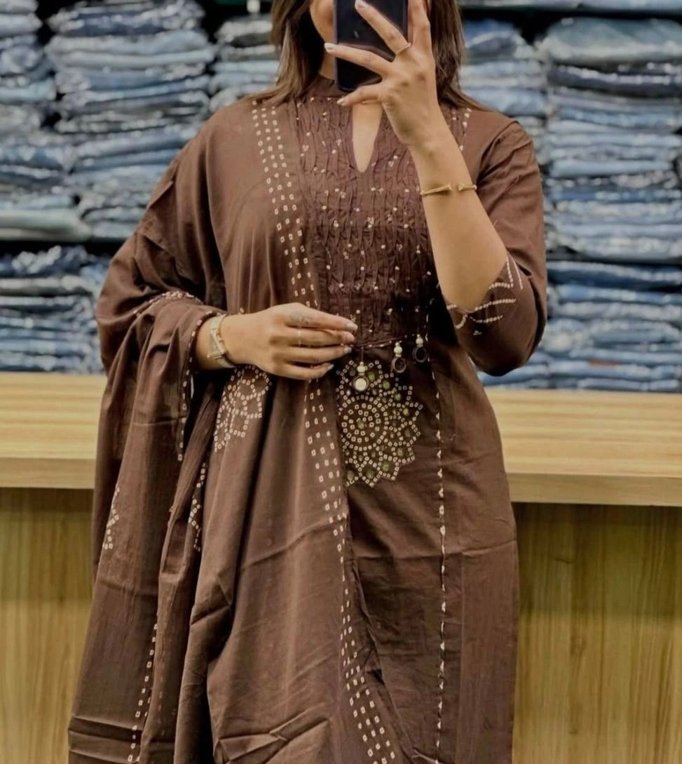 Tryloom Royal Handwork Premium Cotton Kurti Pant Dupatta Set | Designer Ethnic Cotton Suit for Women 2