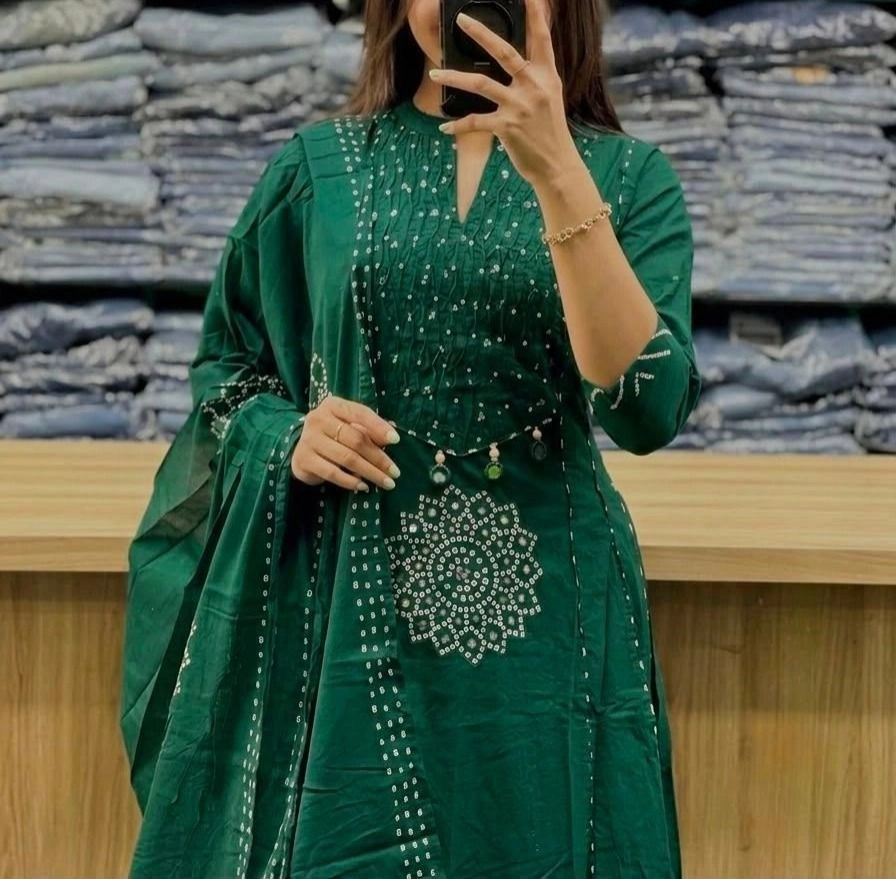 Tryloom Royal Handwork Premium Cotton Kurti Pant Dupatta Set | Designer Ethnic Cotton Suit for Women 2