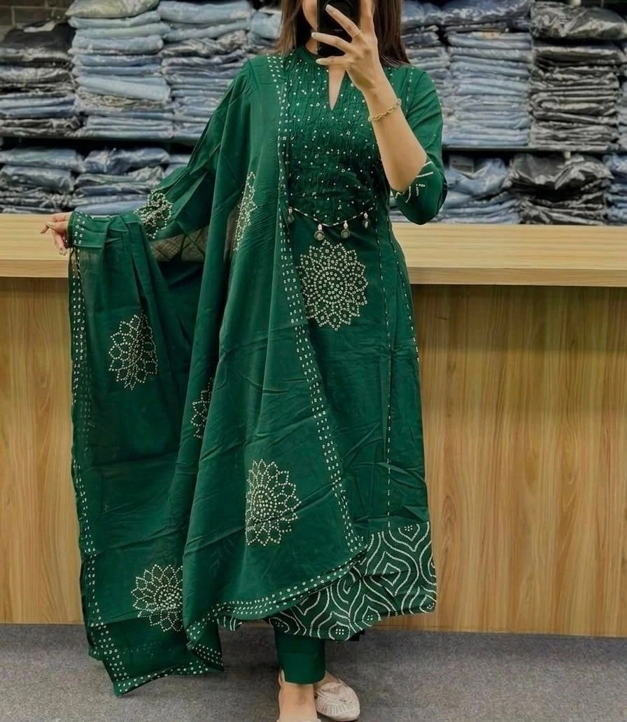 Tryloom Royal Handwork Premium Cotton Kurti Pant Dupatta Set | Designer Ethnic Cotton Suit for Women 1