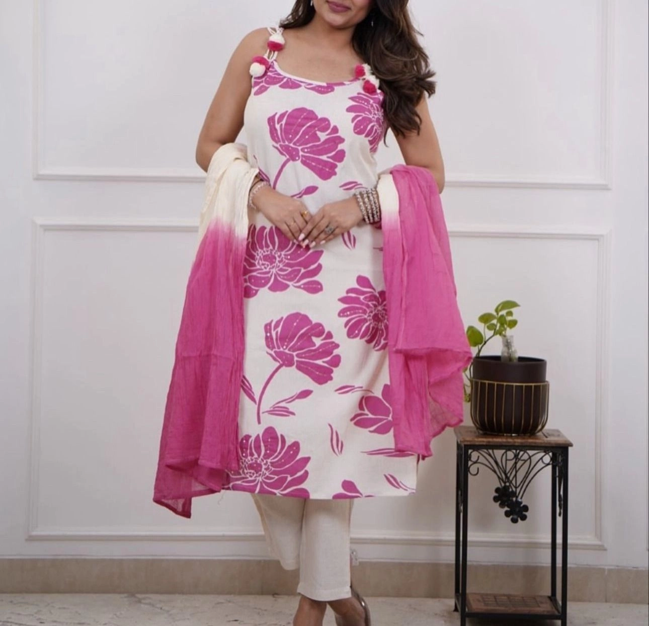 Tryloom Floral Bloom Premium Cotton Kurta Pant Set with Nazmin Dupatta | Designer Printed Cotton Ethnic Suit for Women 1